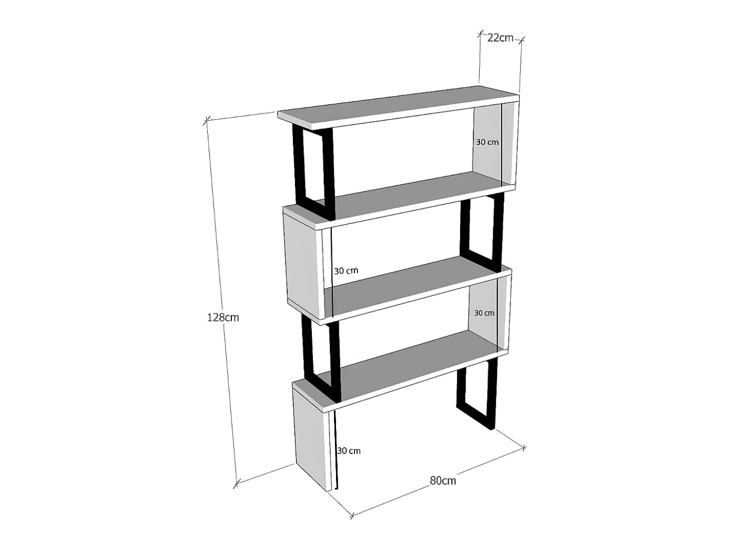 Biblioteca com 3 prateleiras em metal natural claro e preto - ROVENI