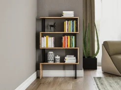Biblioteca com 3 prateleiras em metal natural claro e preto - ROVENI