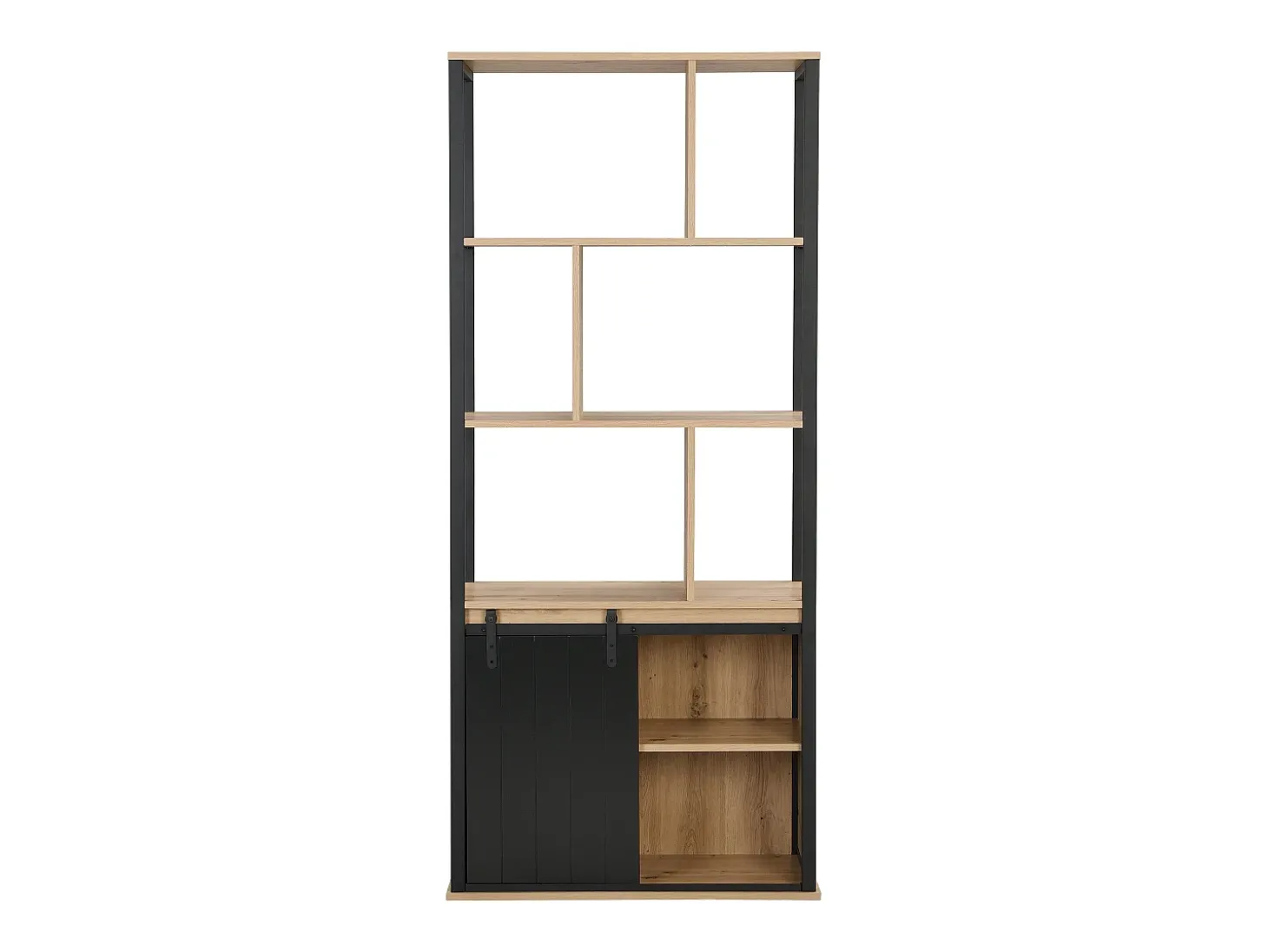 Biblioteca com arrumação e 1 porta de correr MDF natural e preto - YALENA