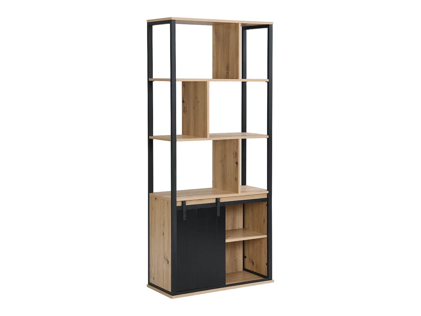 Biblioteca com arrumação e 1 porta de correr MDF natural e preto - YALENA