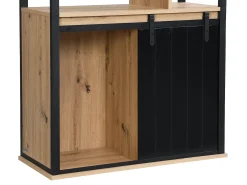 Biblioteca com arrumação e 1 porta de correr MDF natural e preto - YALENA