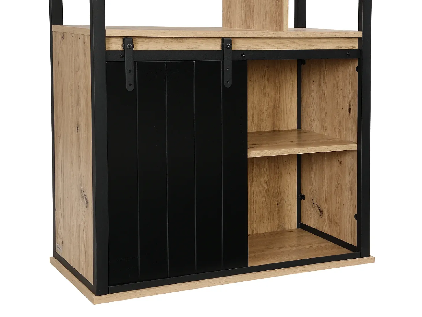 Biblioteca com arrumação e 1 porta de correr MDF natural e preto - YALENA