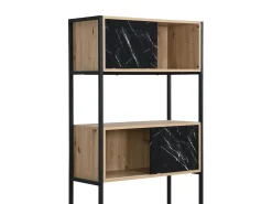 Biblioteca com arrumação MDF e aço efeito mármore preto e natural - YELANIA