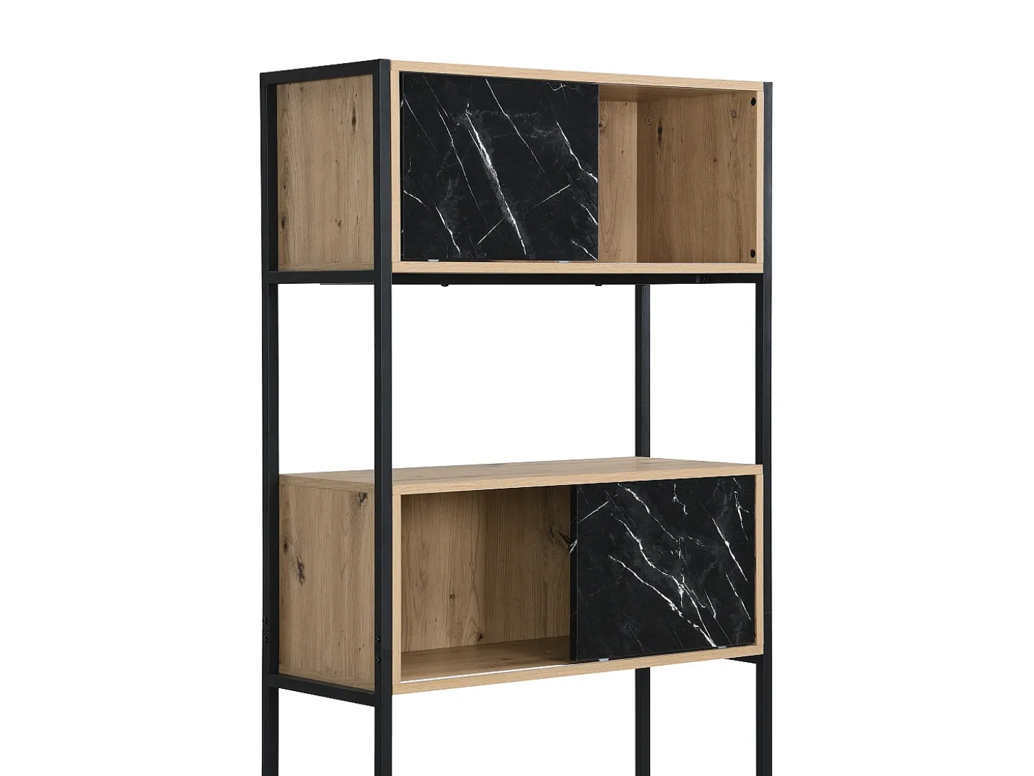 Biblioteca com arrumação MDF e aço efeito mármore preto e natural - YELANIA