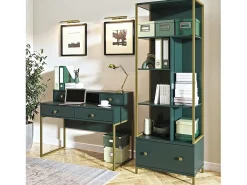 Biblioteca design com muitos compartimentos na cor verde e dourado, coleção DOUGLAS.