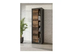 Biblioteca Design Com Uma Porta e Nichos Aparentes nas Cores Carvalho e Preto Fosco Coleção Onyxia