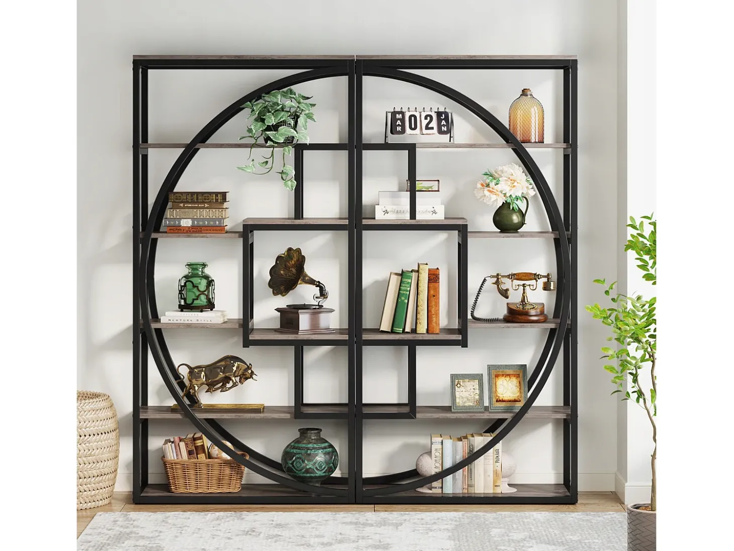 Biblioteca Industrial de 5 Níveis, Biblioteca com 180 cm de Altura com 8 Prateleiras de Armazenamento Abertas