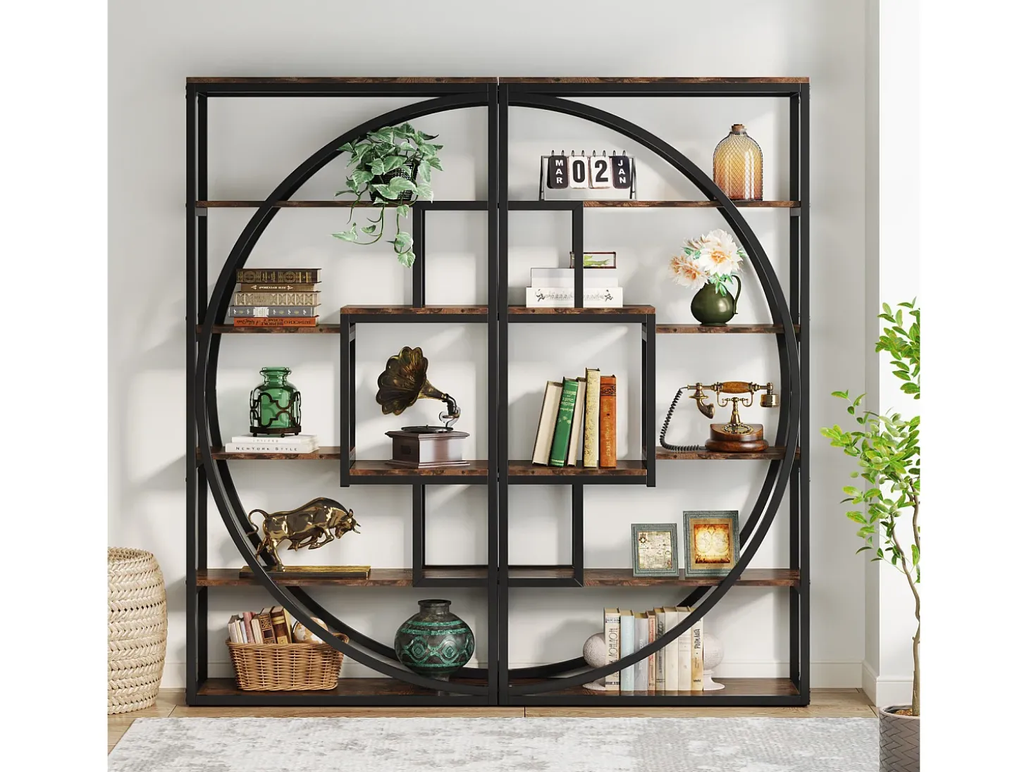 Biblioteca Industrial de 5 Níveis, Biblioteca com 180 cm de Altura com 8 Prateleiras de Armazenamento Abertas