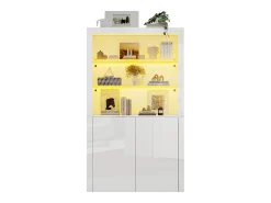 Buffet alto para sala 100x35x170 cm - vitrines com iluminação LED - tampo de vidro temperado - Branco