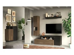 Buffet design com 2 portas coleção DOMI. Cor cinza antracite carvalho escuro
