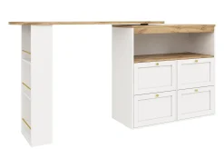 Buffet, Móvel de bar giratório e retrátil - 4 gavetas e 4 compartimentos - Branco