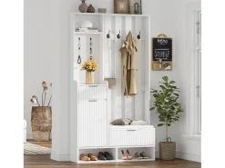 Cabide 6 em 1 - 100 x 30 x 180 cm - com 8 ganchos + sapateira + gavetas - aglomerado - branco