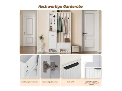 Cabide 6 em 1 - 100 x 30 x 180 cm - com 8 ganchos + sapateira + gavetas - aglomerado - branco