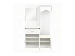 Cabide branco com espelho, sapateira e banco - Móvel para hall de entrada 110x33x185,5 cm