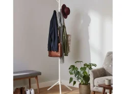 Cabide de entrada Reki com 8 cabides, madeira branca, 44x172x44 cm