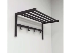 Cabideiro de parede com 4 ganchos e prateleira, metal preto, 69x33x34 cm