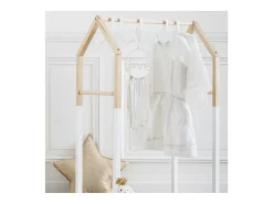 Cabideiro Infantil Casa 3 Barras Branco-Carvalho 60 cm