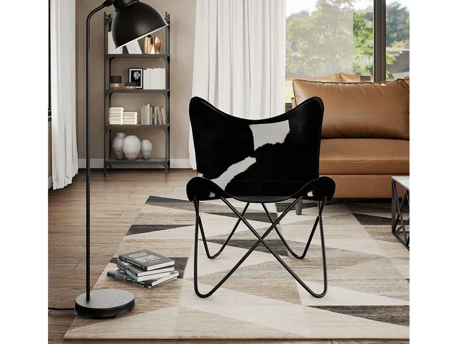 Cadeira Borboleta | Seta Chair pele de vaca genuína preto e branco SHL576452