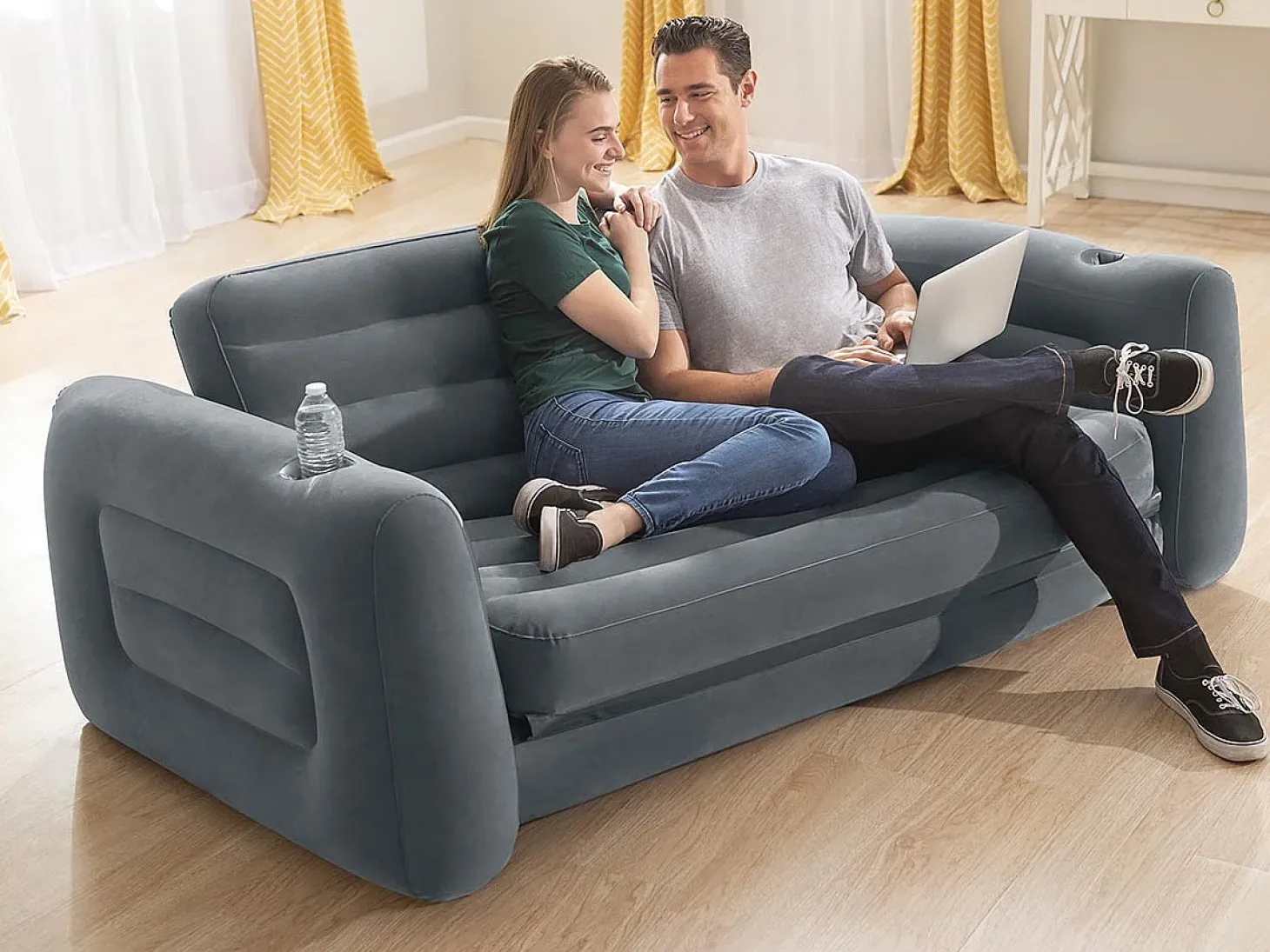 Cadeira convertível em cama 203x231x66 cm cinzento-escuro