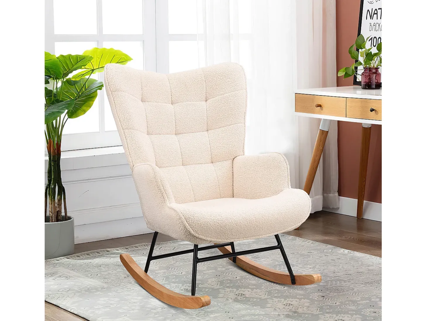 Cadeira de balanço - Cadeira de sala para quarto - Capacidade de carga até 120 kg - Poliéster - Bege - 68 x 75 x 92 cm