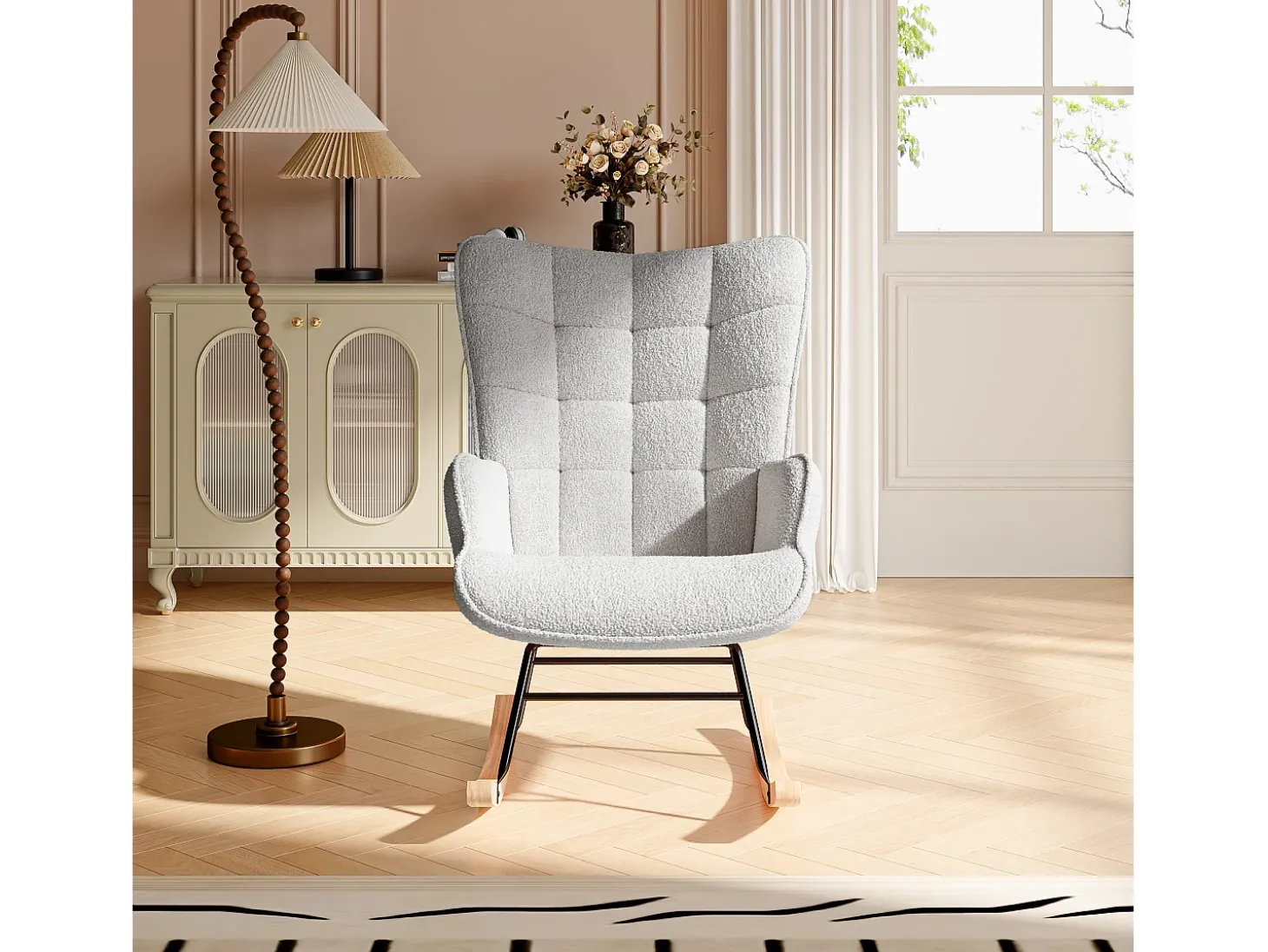 Cadeira de balanço - Cadeira relaxante para sala de estar e quarto - Cinza claro - 75 x 68 x 92 cm