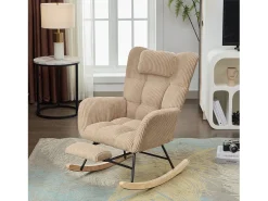 Cadeira de balanço 102×65×92 cm - assento acolchoado - encosto alto - com almofada cervical - Marrom