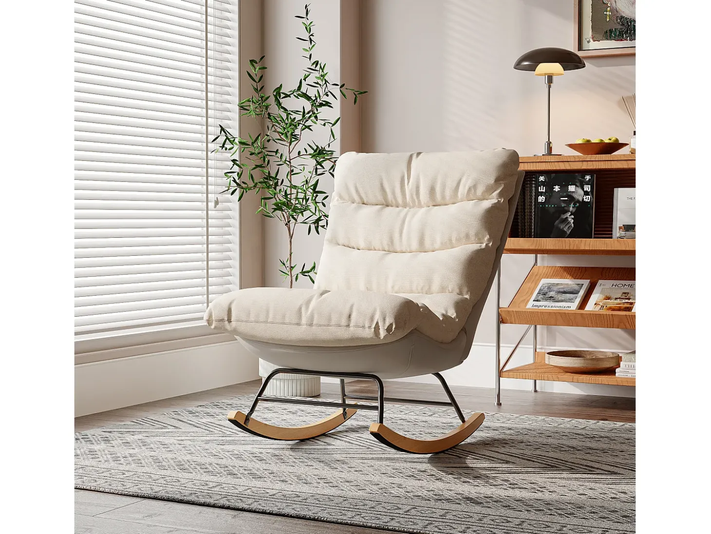 Cadeira de balanço acolchoada com encosto ajustável - Para sala de estar, quarto ou varanda - Dimensões: 83 x 72 x 93 cm