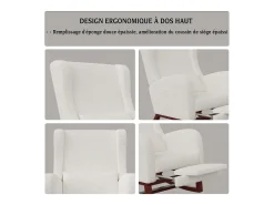 Cadeira de balanço com almofada lombar, bolso lateral e apoio para os pés, pés de madeira maciça, bege.