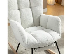 Cadeira de balanço com apoio de braços e apoio para os pés removível, em tecido Teddy branco