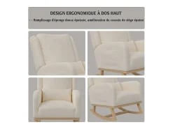 Cadeira de balanço com base e encosto de madeira, Poltrona relaxante para sala de estar, Linho, Bege