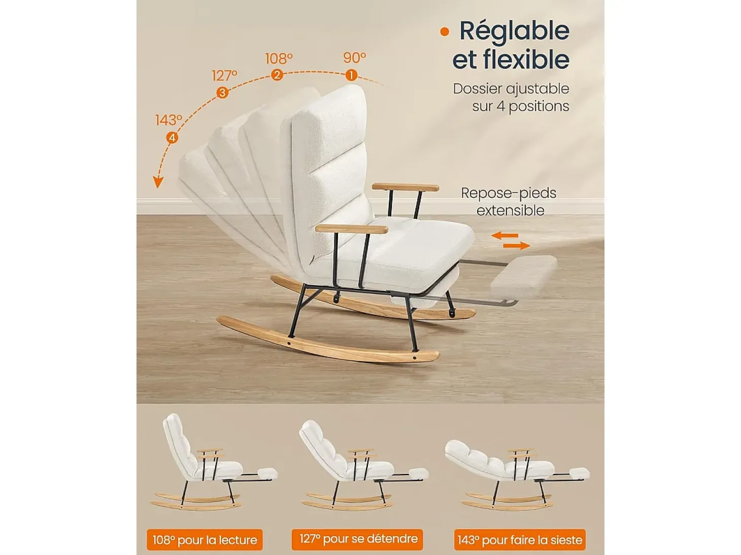 Cadeira de Balanço Creme Branco