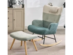 Cadeira de balanço de tecido bouclé com apoio para os pés e para a cabeça - 65,5 x 83 x 95 cm - Multicolorido
