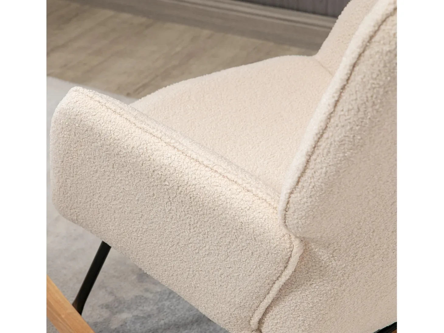 Cadeira de balanço de veludo bouclé bege, cadeira de balanço com braços