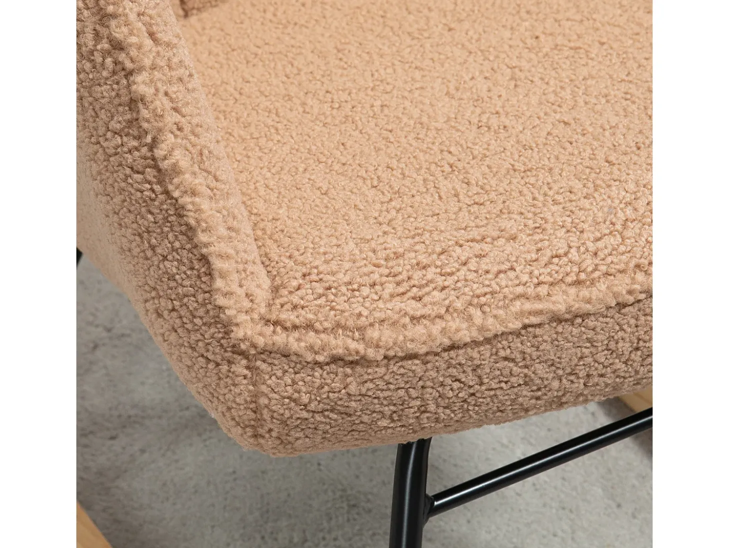 Cadeira de balanço de veludo bouclé marrom, cadeira de balanço com braços