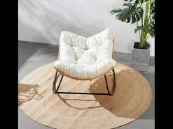 Cadeira de Balanço em Vime Natural com Almofada Bege - Confortável e Moderna