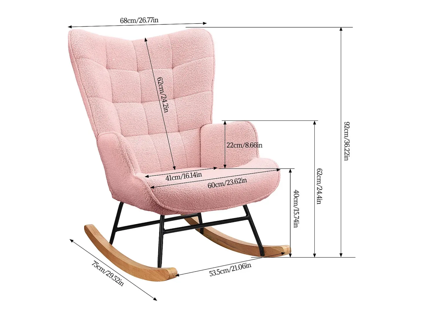 Cadeira de balanço ergonômica para adultos - Cadeira de balanço para áreas externas e internas - Para sala de estar, jardim e quarto - Rosa