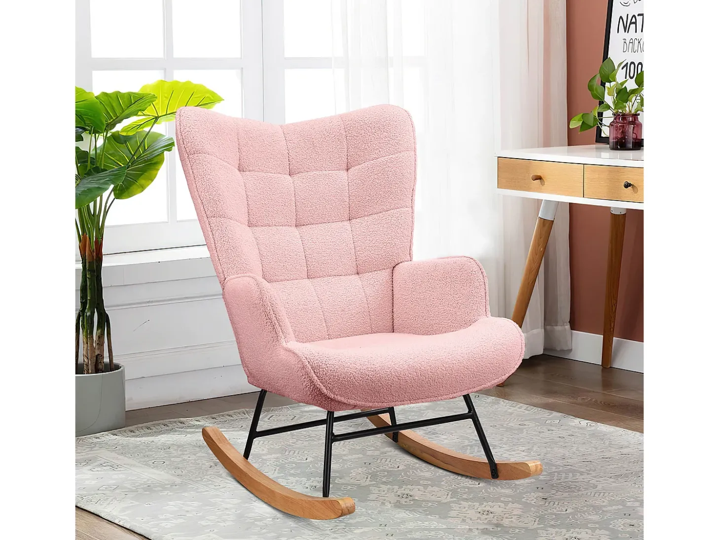 Cadeira de balanço ergonômica para adultos - Cadeira de balanço para áreas externas e internas - Para sala de estar, jardim e quarto - Rosa