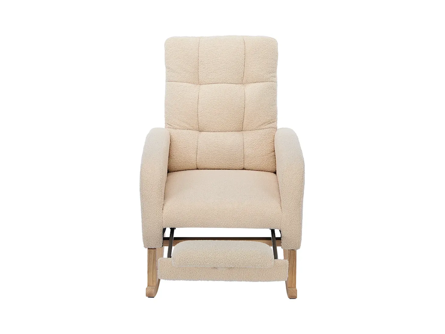 Cadeira de balanço Teddy Velvet com apoio para os pés e braços - 132 x 50 x 99 cm - Estrutura de madeira maciça - Bege