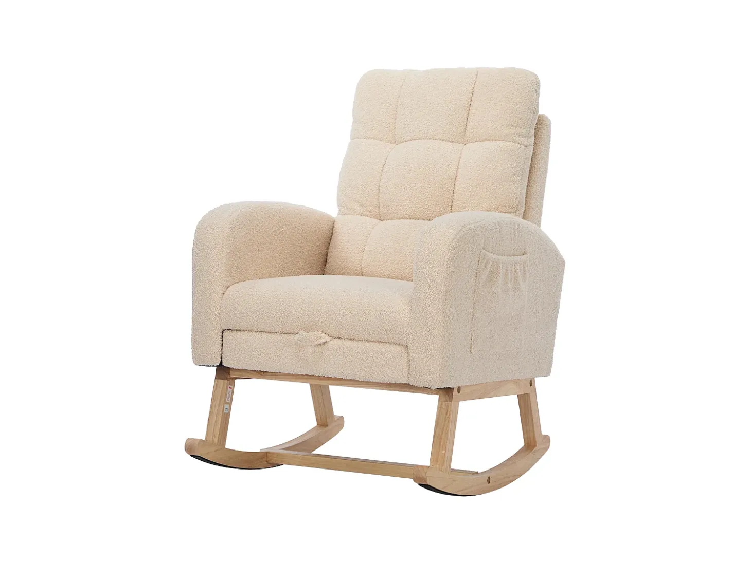 Cadeira de balanço Teddy Velvet com apoio para os pés e braços - 132 x 50 x 99 cm - Estrutura de madeira maciça - Bege