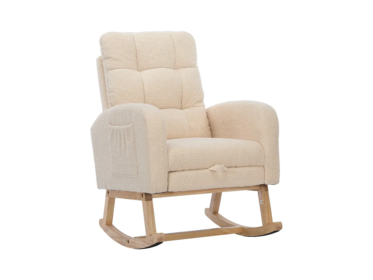 Cadeira de balanço Teddy Velvet com apoio para os pés e braços - 132 x 50 x 99 cm - Estrutura de madeira maciça - Bege