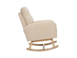 Cadeira de balanço Teddy Velvet com apoio para os pés e braços - 132 x 50 x 99 cm - Estrutura de madeira maciça - Bege