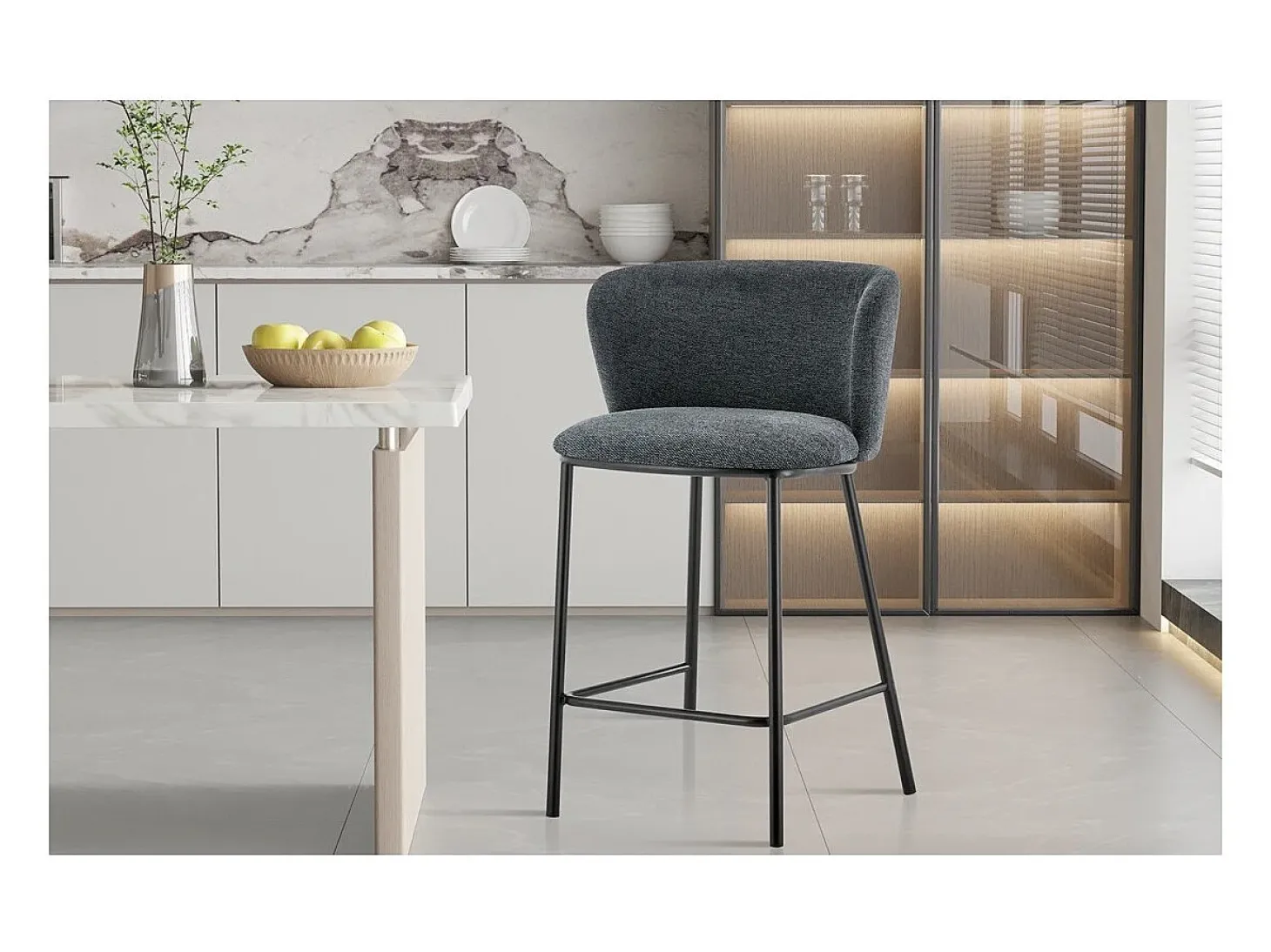 Cadeira de balcão 'Arthus' Tecido Cinza escuro, dimensões: A88,5 x L53 x P50,5 cm