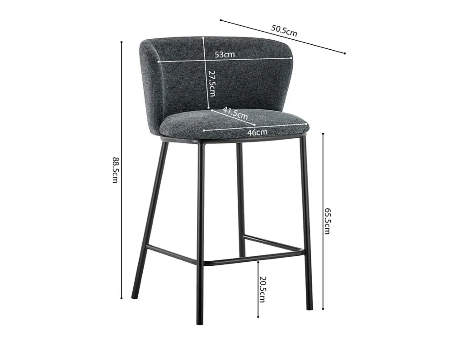 Cadeira de balcão 'Arthus' Tecido Cinza escuro, dimensões: A88,5 x L53 x P50,5 cm
