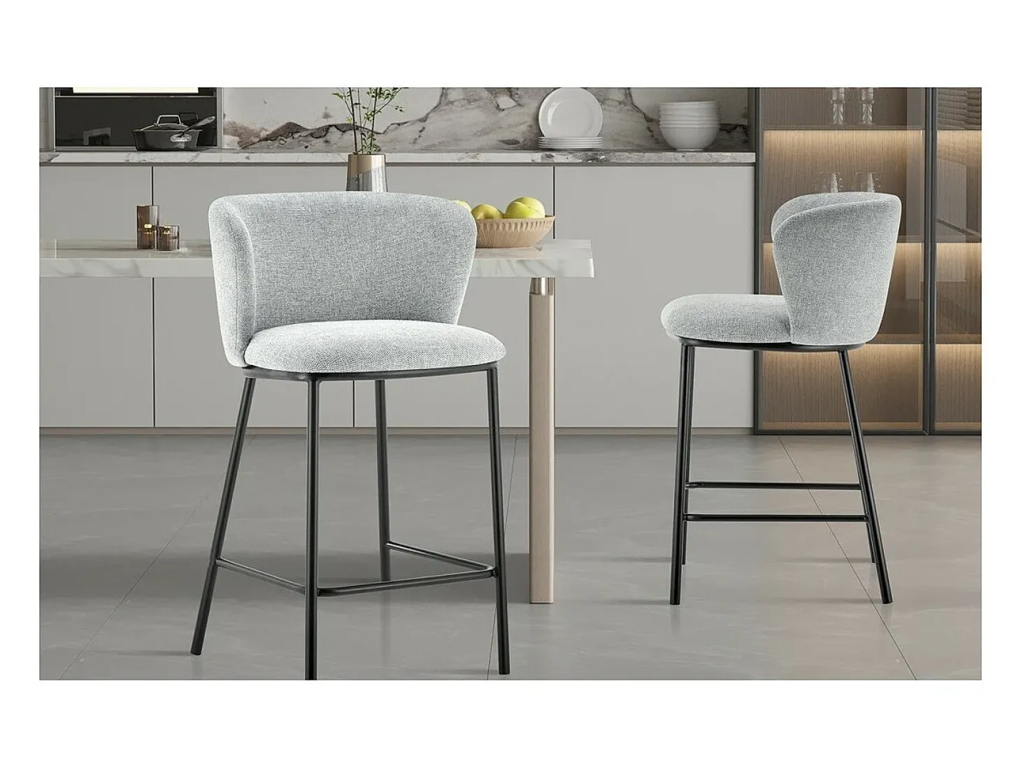 Cadeira de balcão 'Arthus' Tecido Cinza claro, dimensões: A88,5 x L53 x P50,5 cm