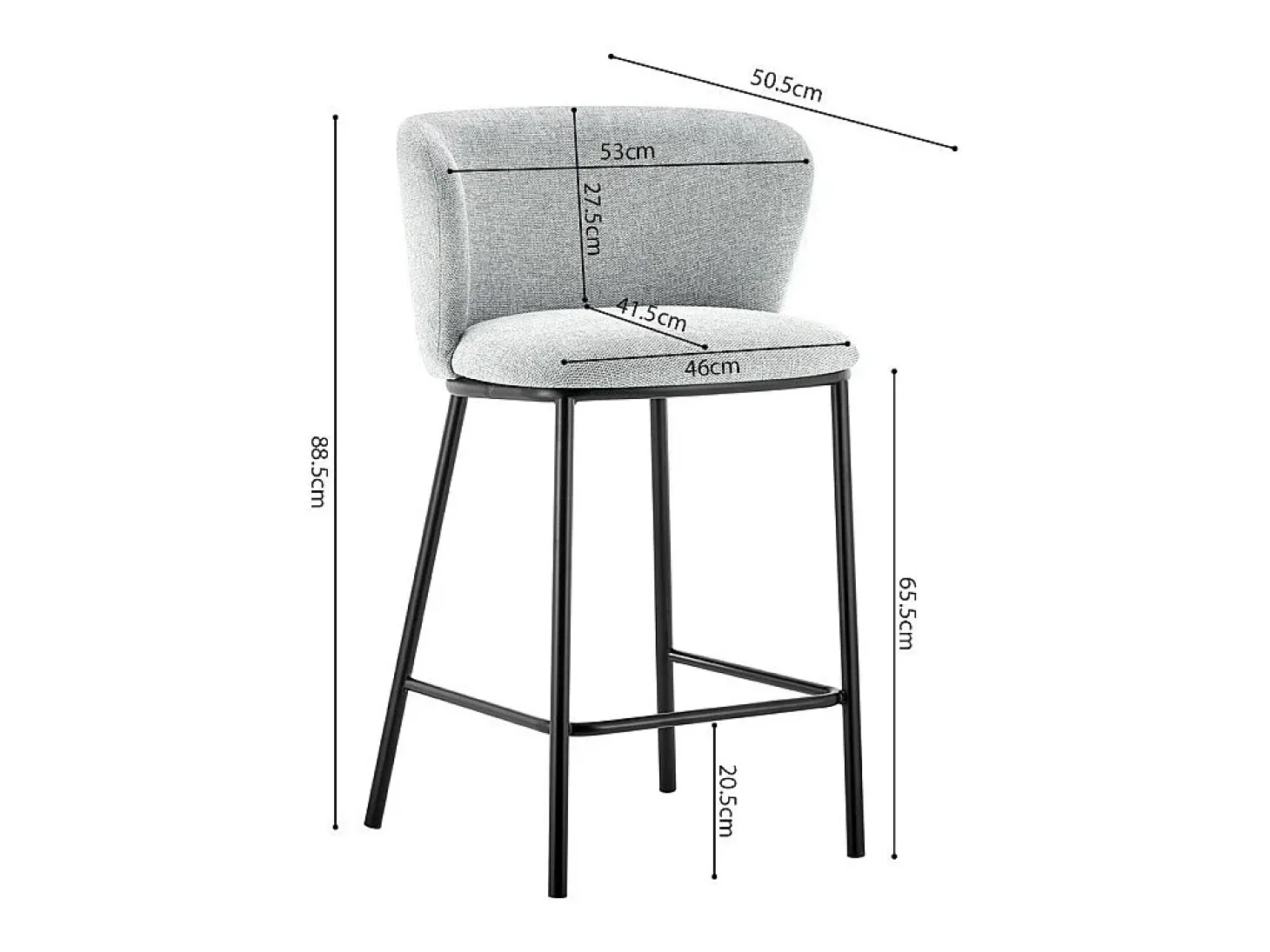 Cadeira de balcão 'Arthus' Tecido Cinza claro, dimensões: A88,5 x L53 x P50,5 cm