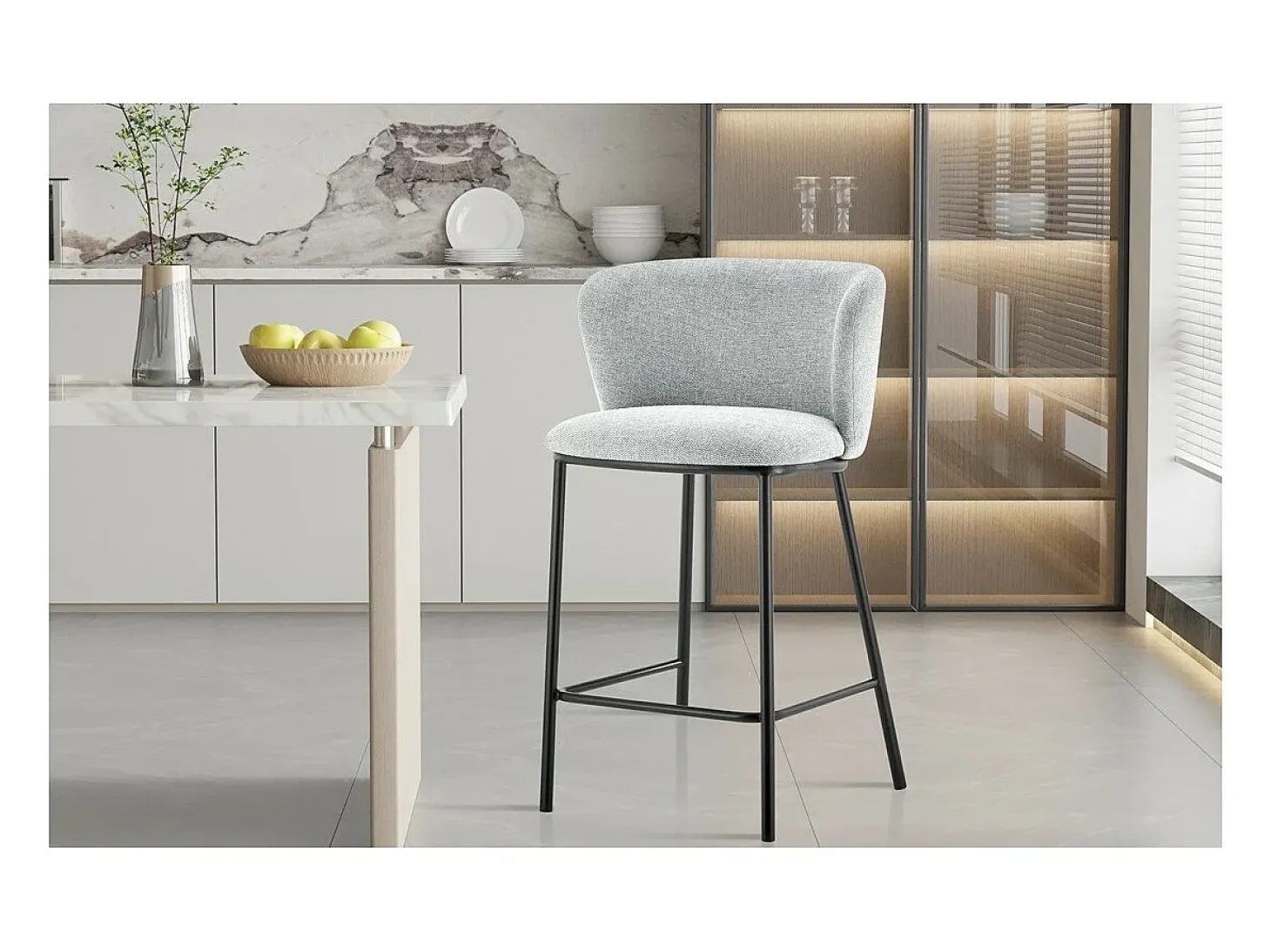 Cadeira de balcão 'Arthus' Tecido Cinza claro, dimensões: A88,5 x L53 x P50,5 cm