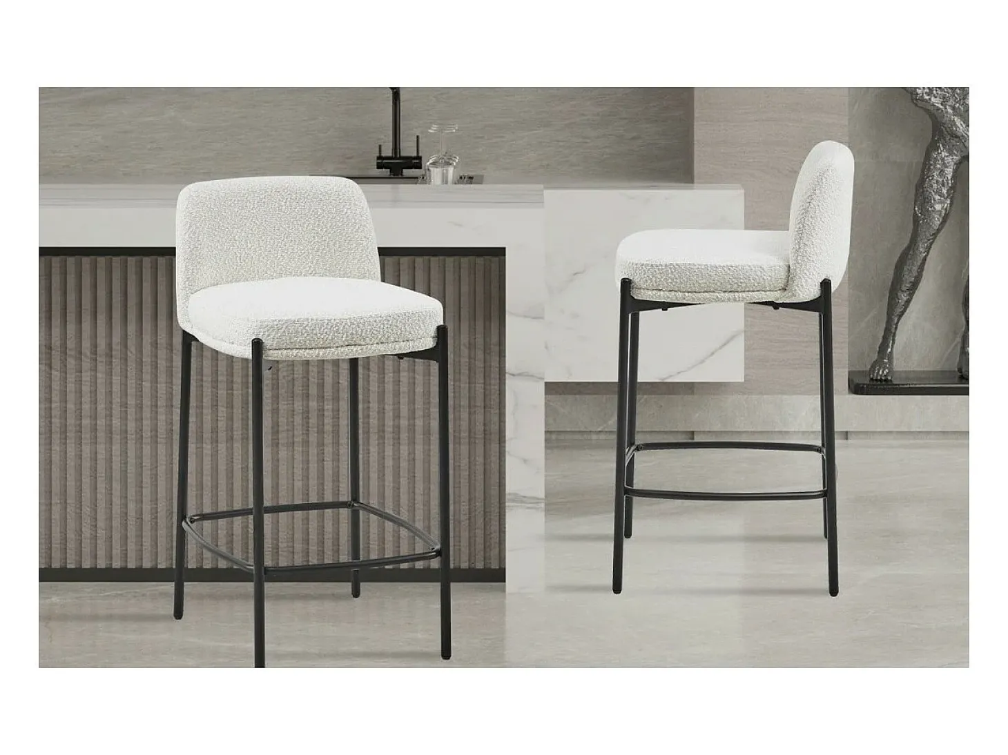 Cadeira de balcão ELISE na cor branca, dimensões A91 x L44 x P42 cm, ideal para um balcão moderno.
