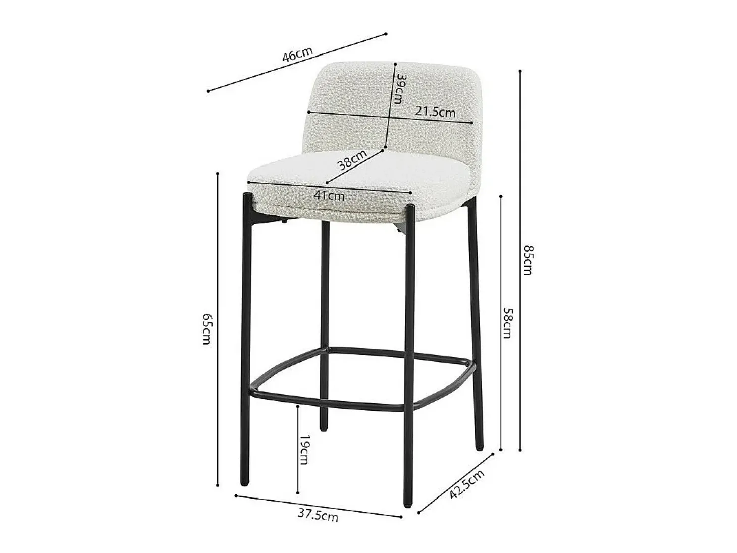 Cadeira de balcão ELISE na cor branca, dimensões A91 x L44 x P42 cm, ideal para um balcão moderno.