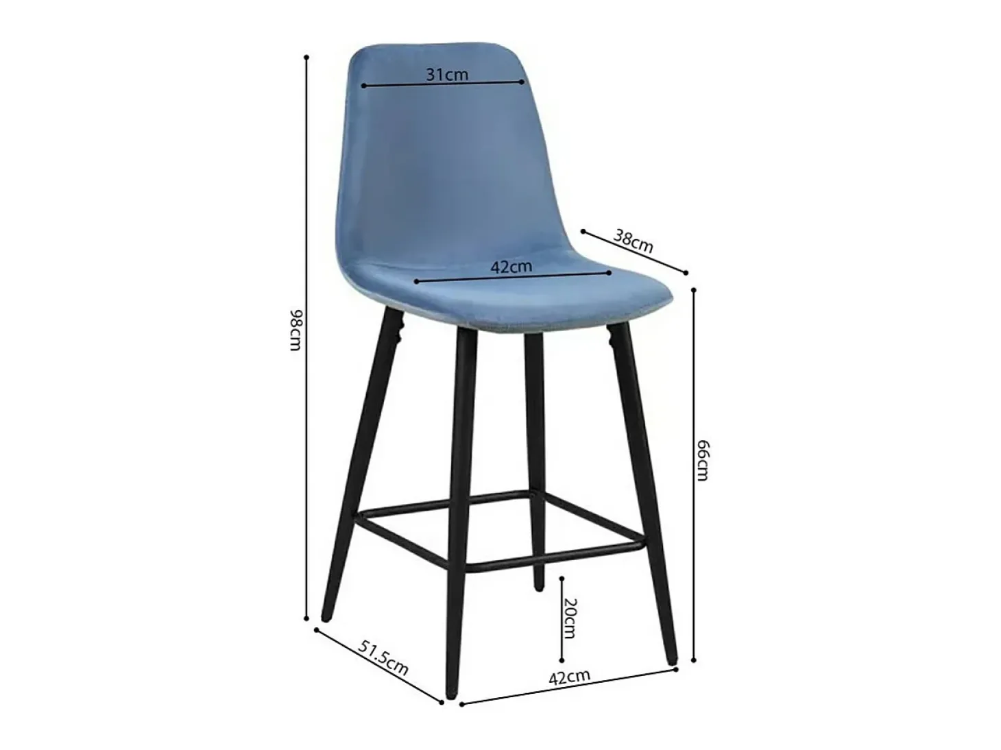 Cadeira de balcão em veludo BOYLD, cor azul claro
