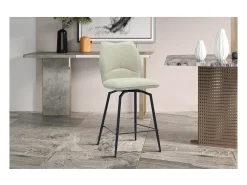 Cadeira de balcão giratória CROFT – Tecido cru – Pés de metal preto – Altura 103 cm – Estilo design/industrial